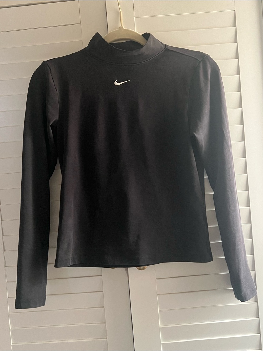 Nike Women's Black Mock Neck Long Sleeve Top with White Swoosh